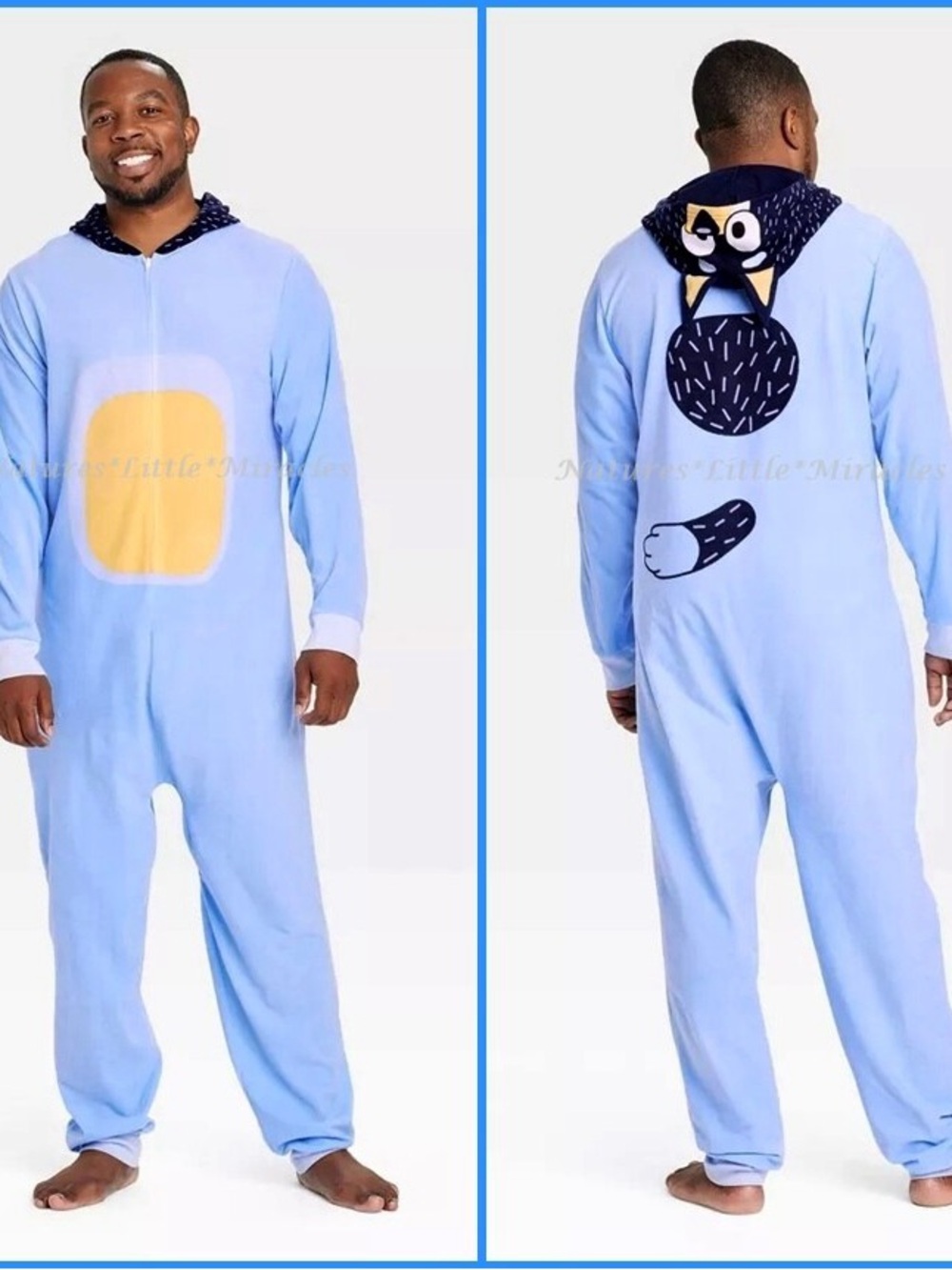 Bluey Adult Hooded Union Suit Onesie Pajamas Size M NEW Bandit